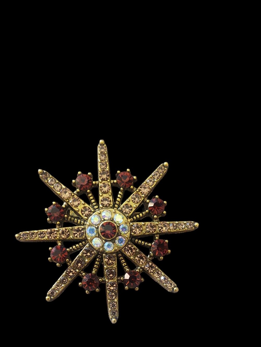 Rhinestone Sunburst Brooch